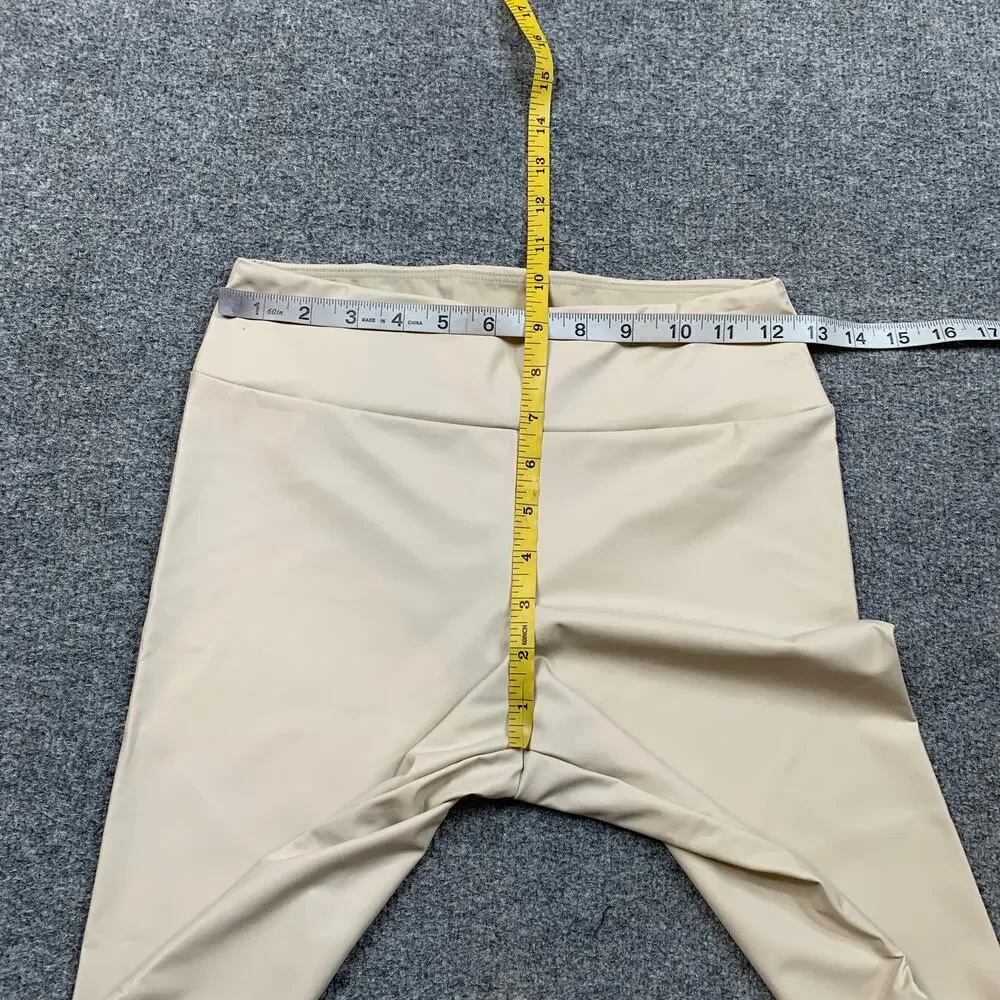 Calzedonia Leggings Womens S Small Cream Faux Leather High Waisted Crop Pull On